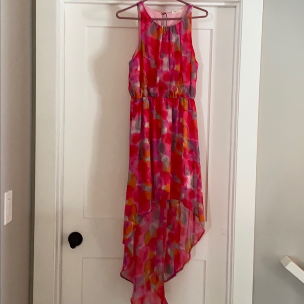 Multi color high low spring dress.